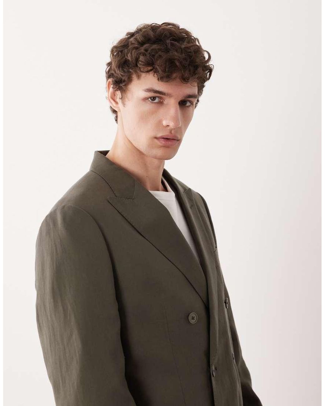 Mango Green Amalfic Linen Blend Double Breasted Tailored Blazer for men