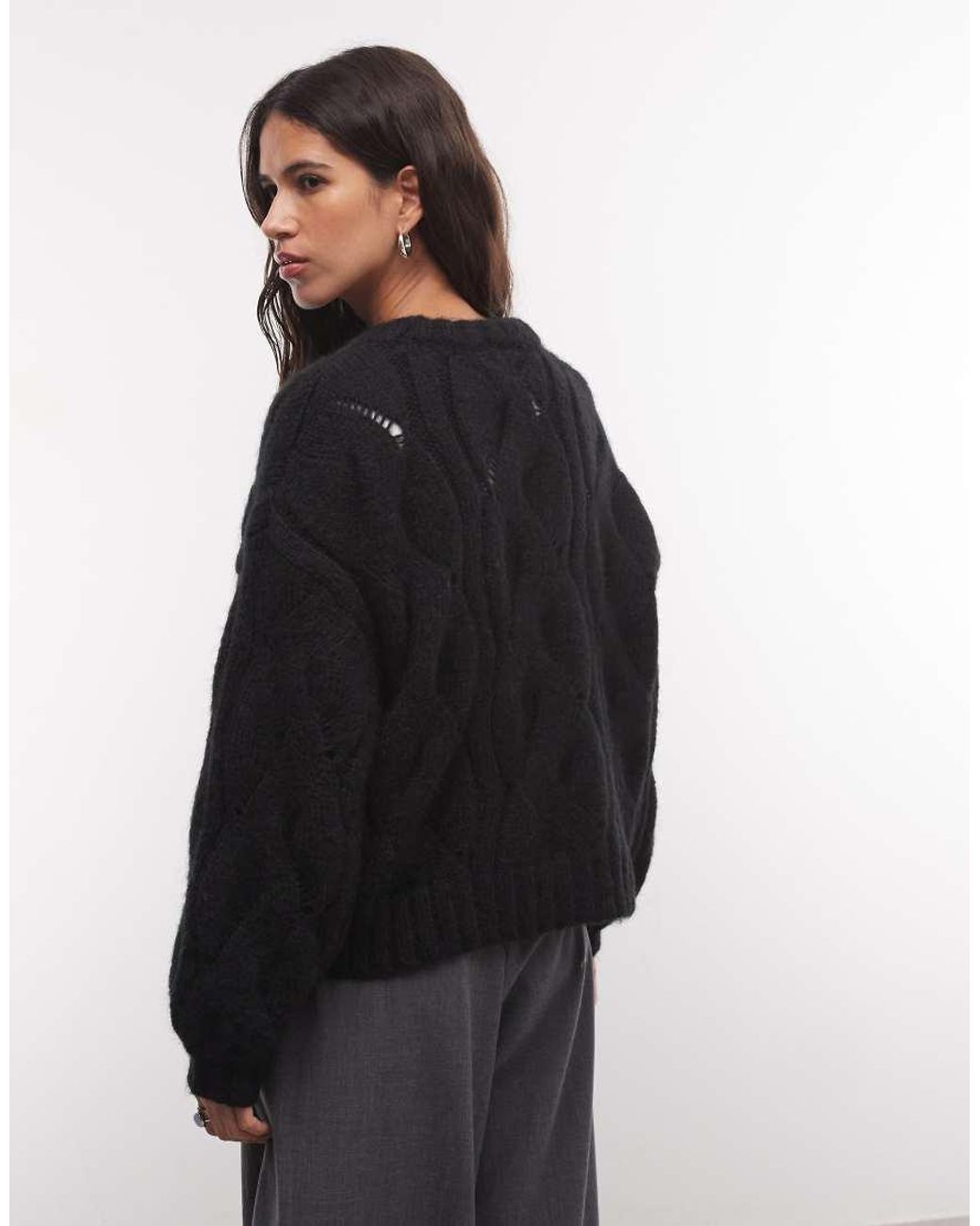 Monki Black Boxy Cable Knit Sweater