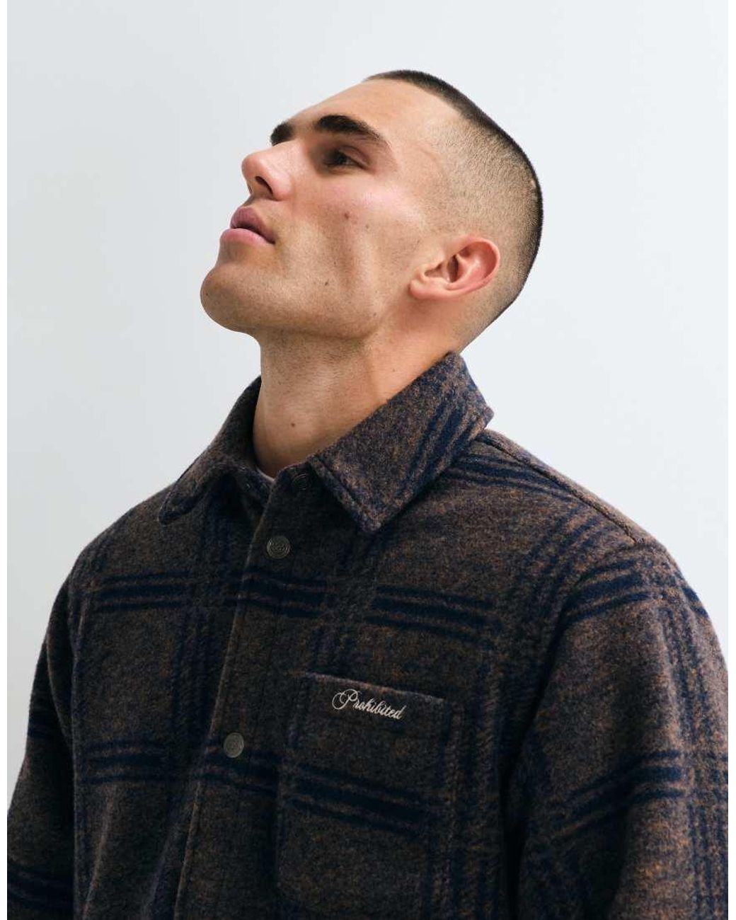 Prohibited Blue Oversized Textured Check Overshirt for men