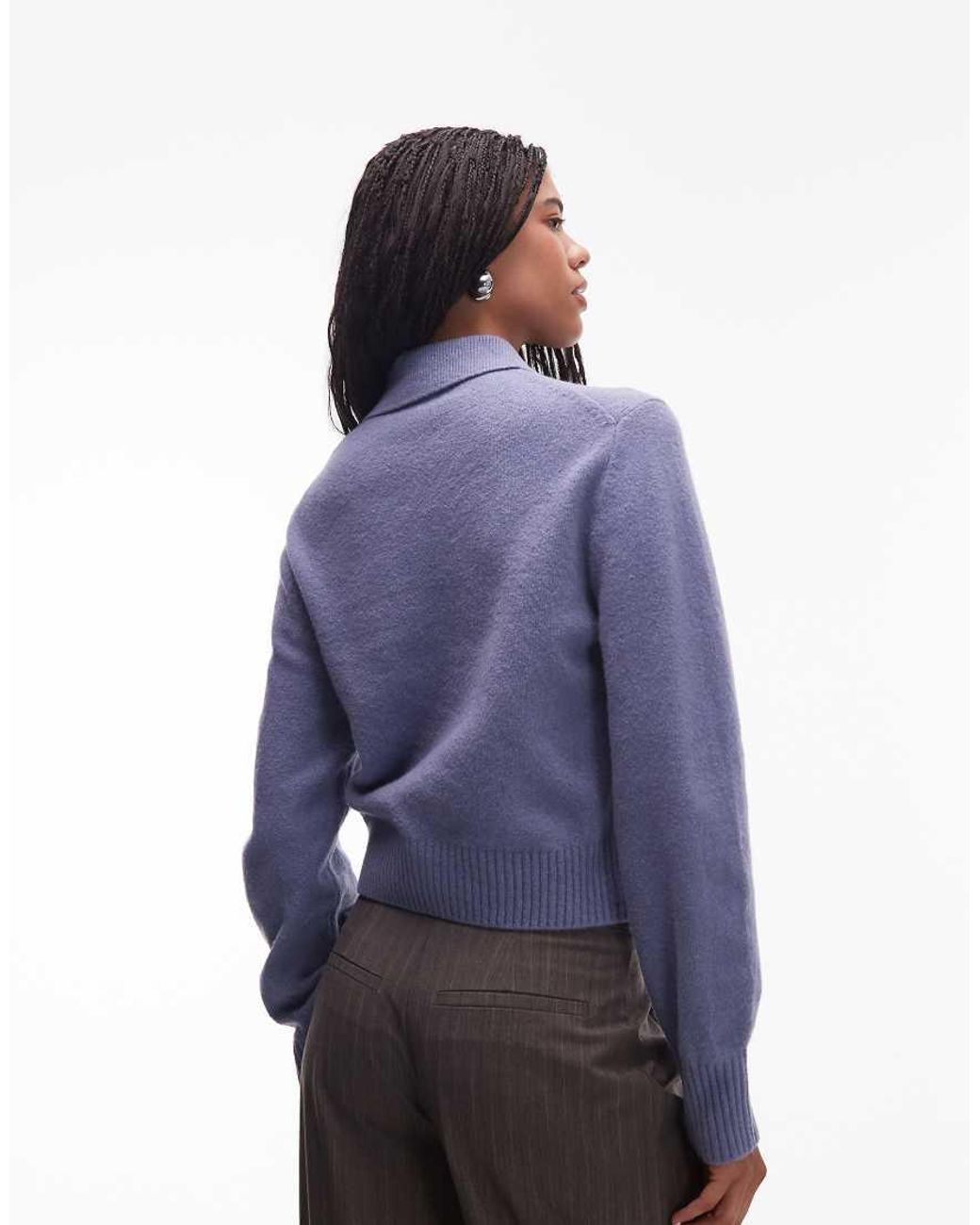 & Other Stories Blue Knitted Cardigan With Collar And Button Front