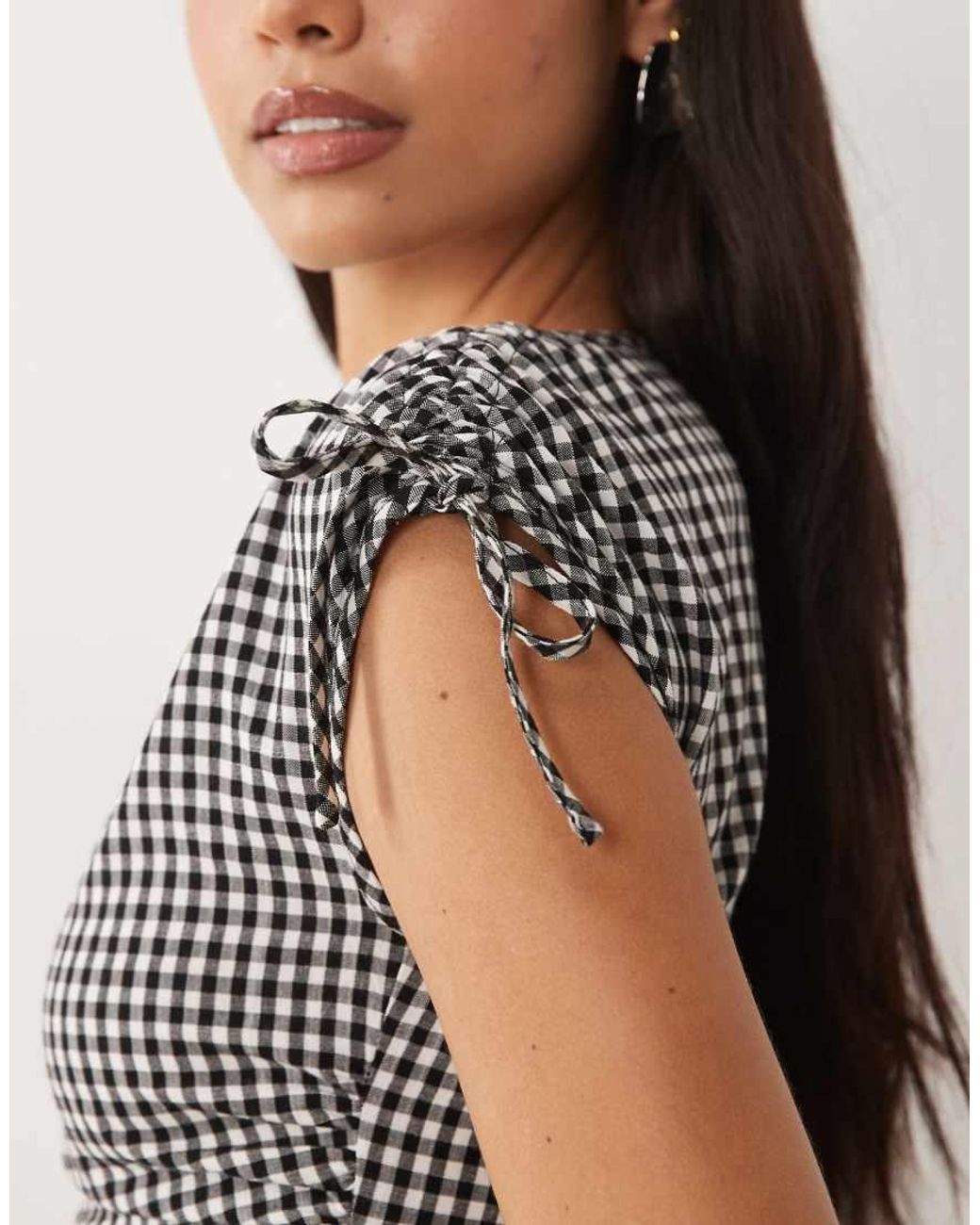 Threadbare Gray Sleeveless Woven Gingham Dress With Ruched Detail