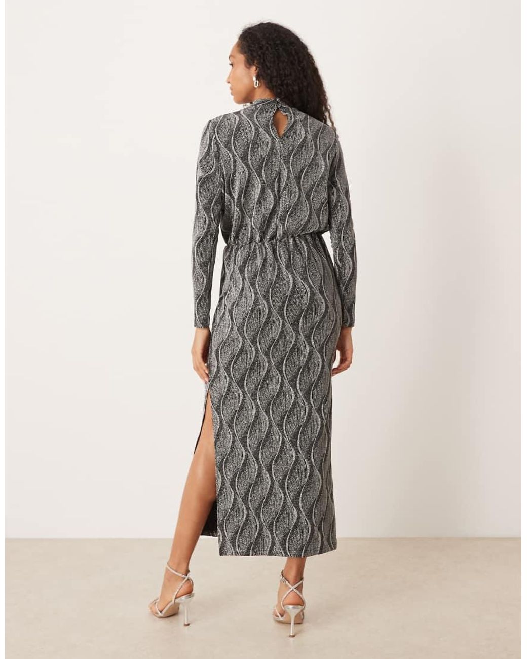 Y.A.S Natural High Neck Long Sleeved Glitter Maxi Dress