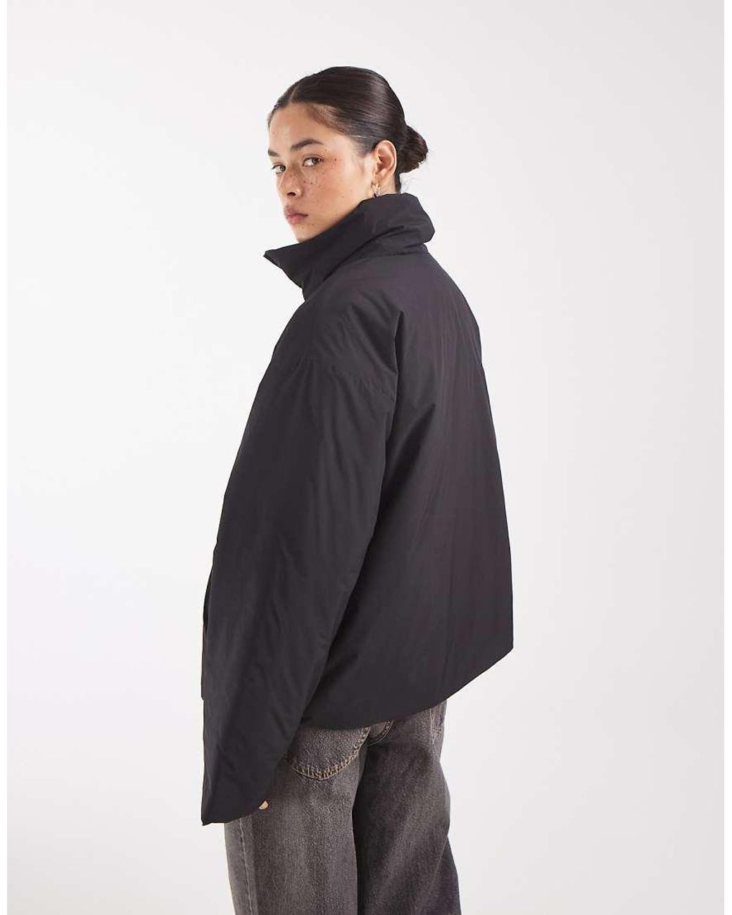 Pieces Blue Funnel Neck Padded Jacket With toggle Trim