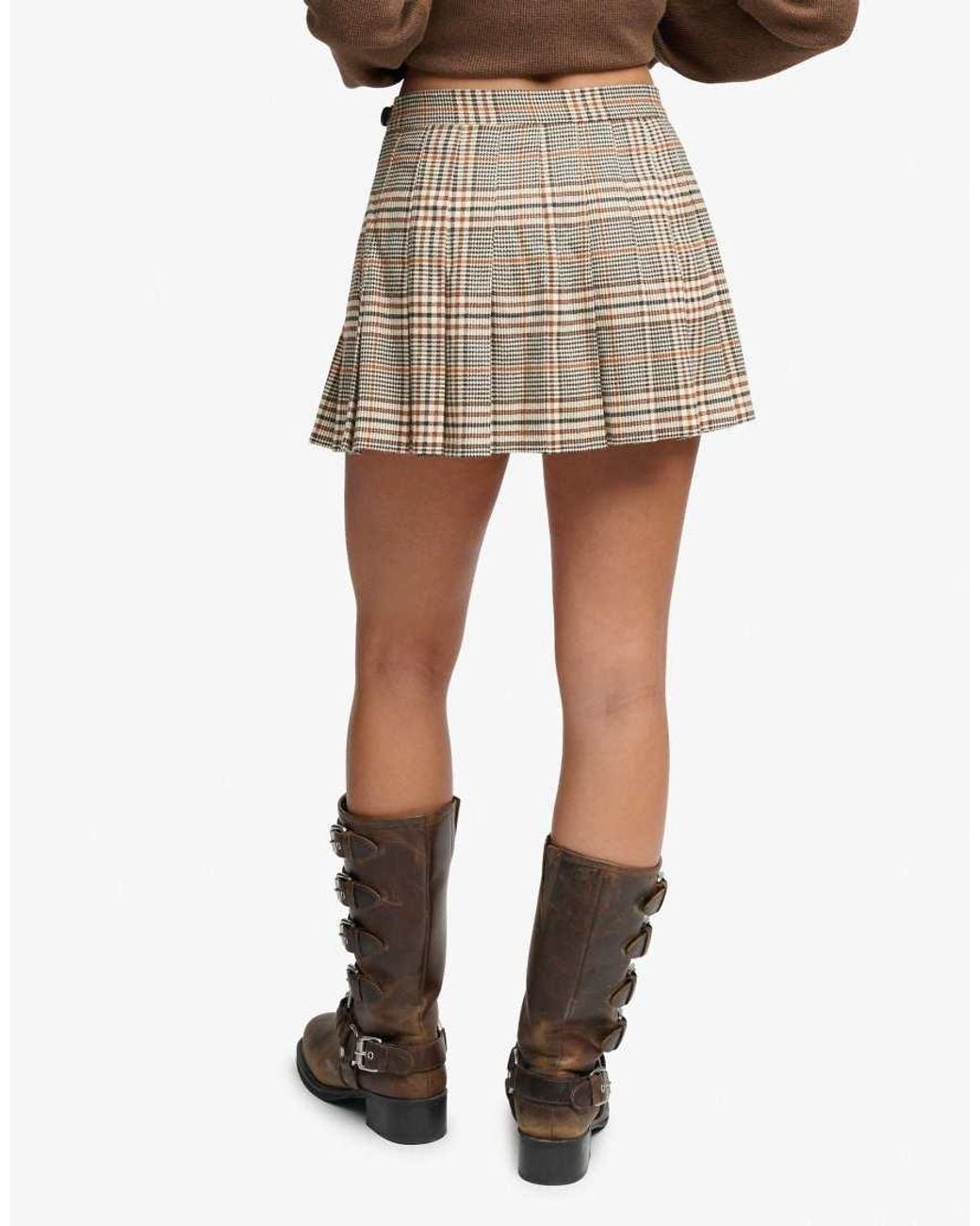 Superdry Natural Athletic Essentials Check Pleated Skirt