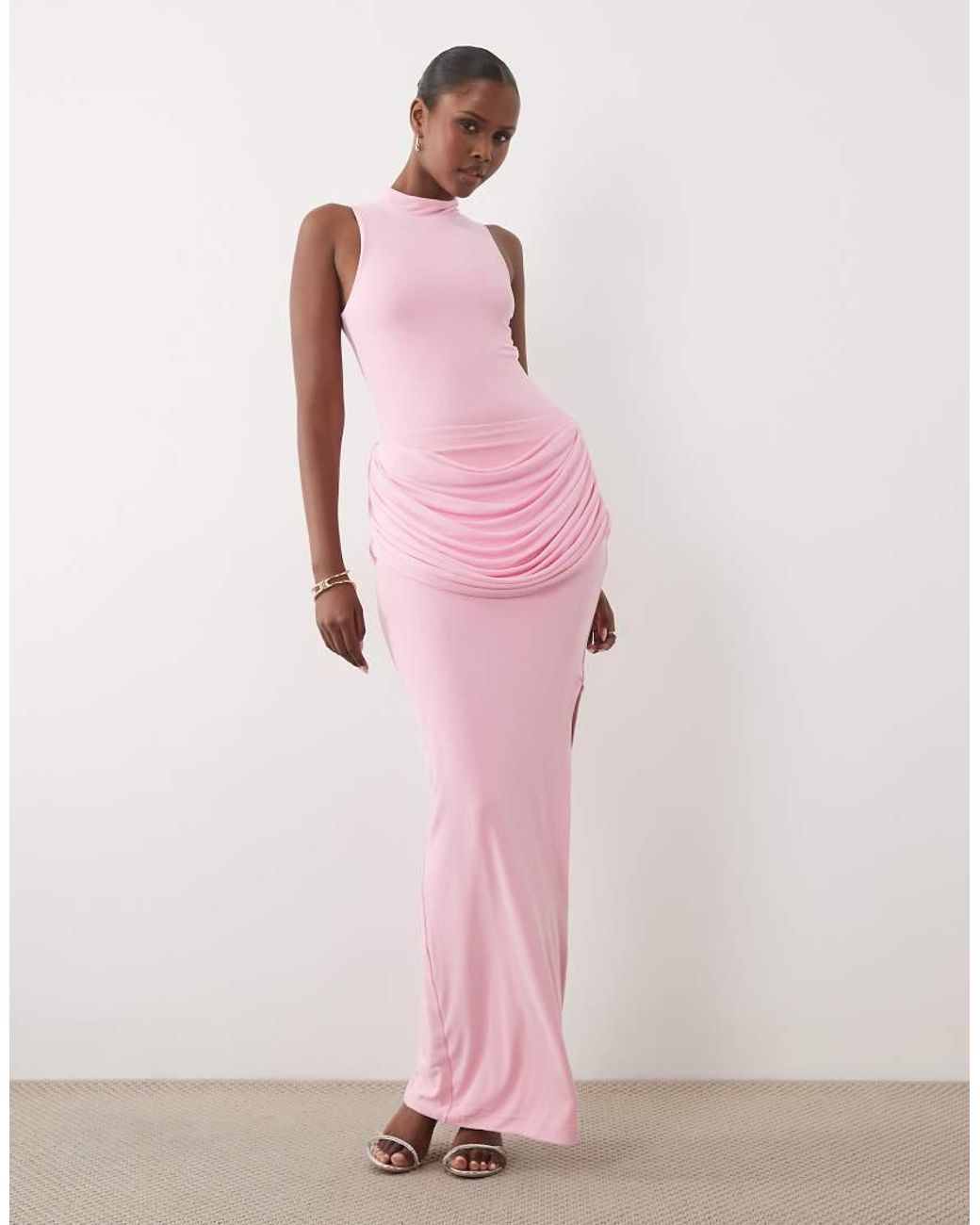 Wanderdoll Pink Gracie Sculpted High Neck Sleeveless Bodysuit Co-Ord