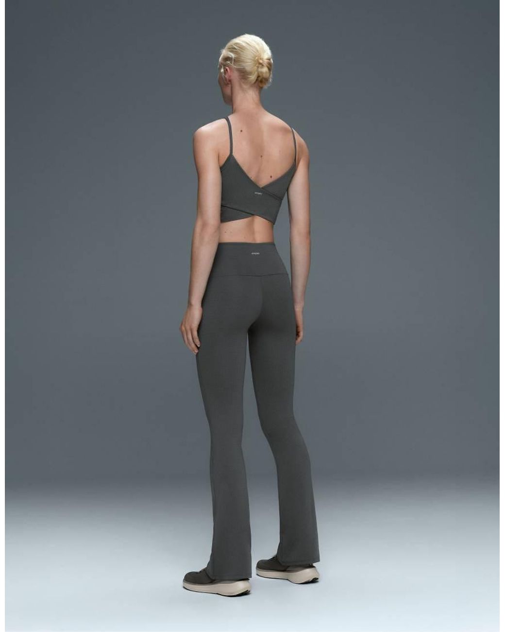 Oysho Gray Flare High Rise Houndstooth Trousers