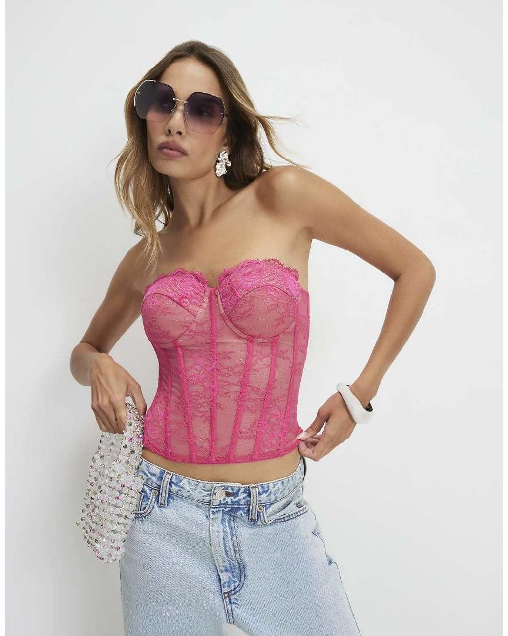 River Island Blue Lace Corset Top