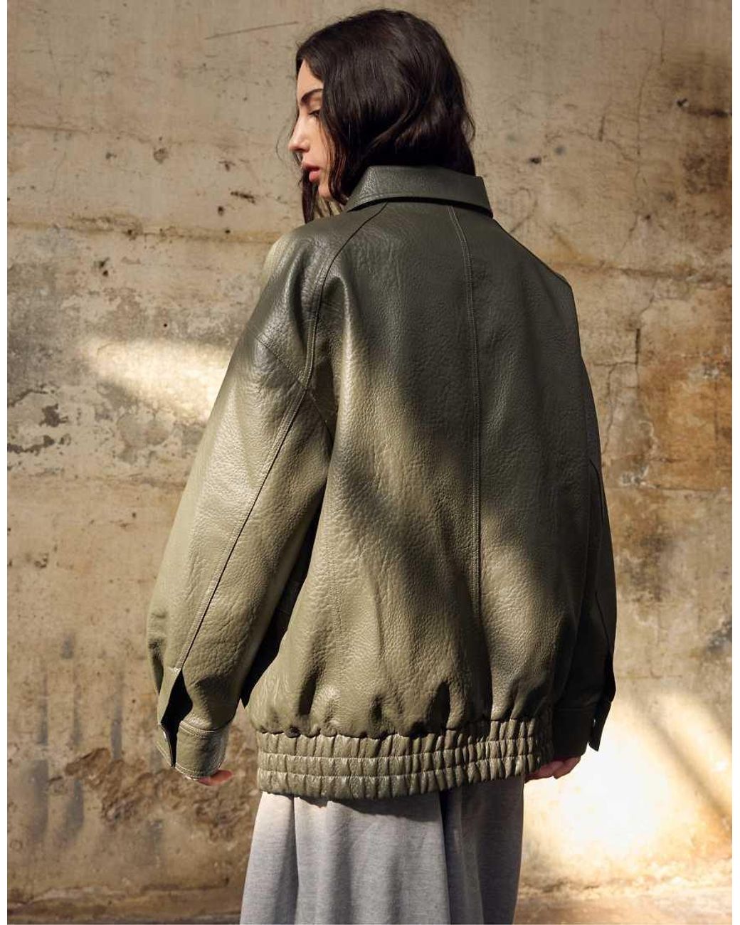 Stradivarius Gray Oversize Leather Effect Jacket