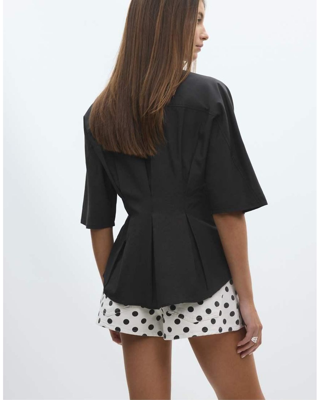 Stradivarius Black Poplin Shirt With Kimono Sleeves And Pleats
