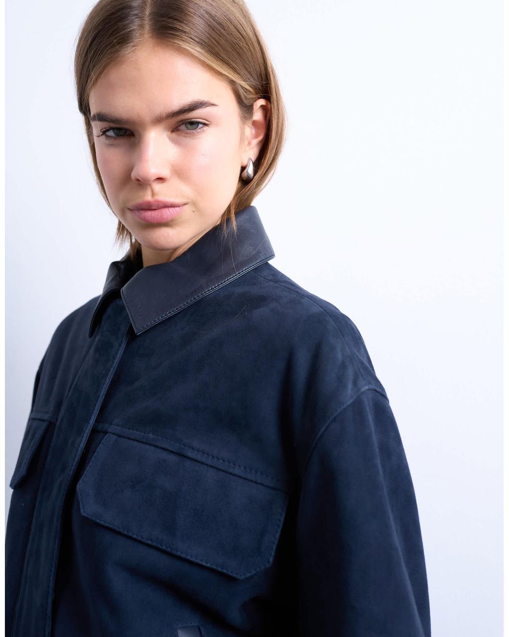 TOPSHOP Blue – hochwertige jacke aus wildleder