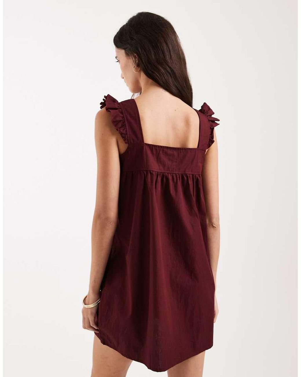 Motel Red Sanaly Poplin Ruffle Sleeve Mini Dress