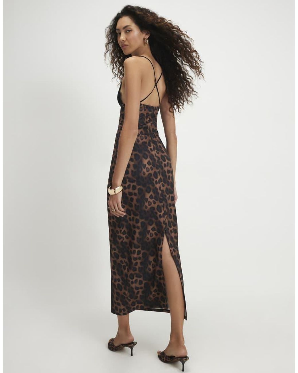 River Island Natural Lace Trim Leopard Print Midi Dress