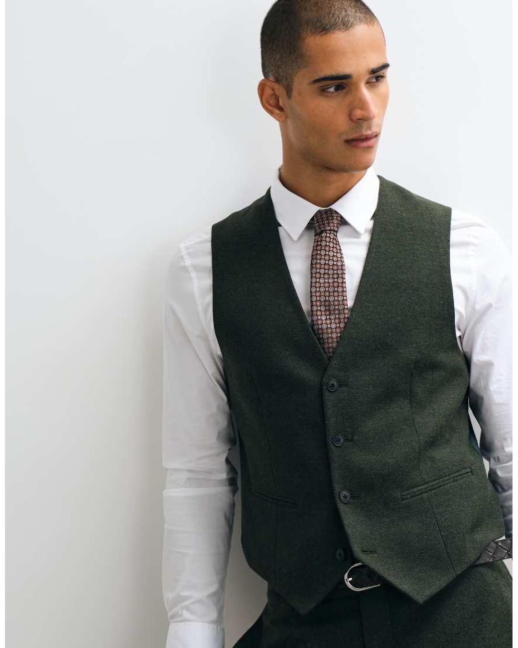 ASOS Black Slim Herringbone Suit Waistcoat With Wool for men