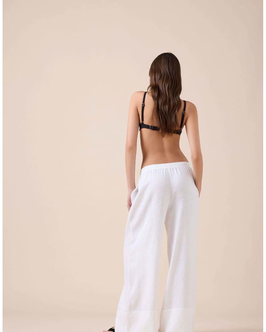 Calzedonia Pink Linen And Viscose Palazzo Trousers