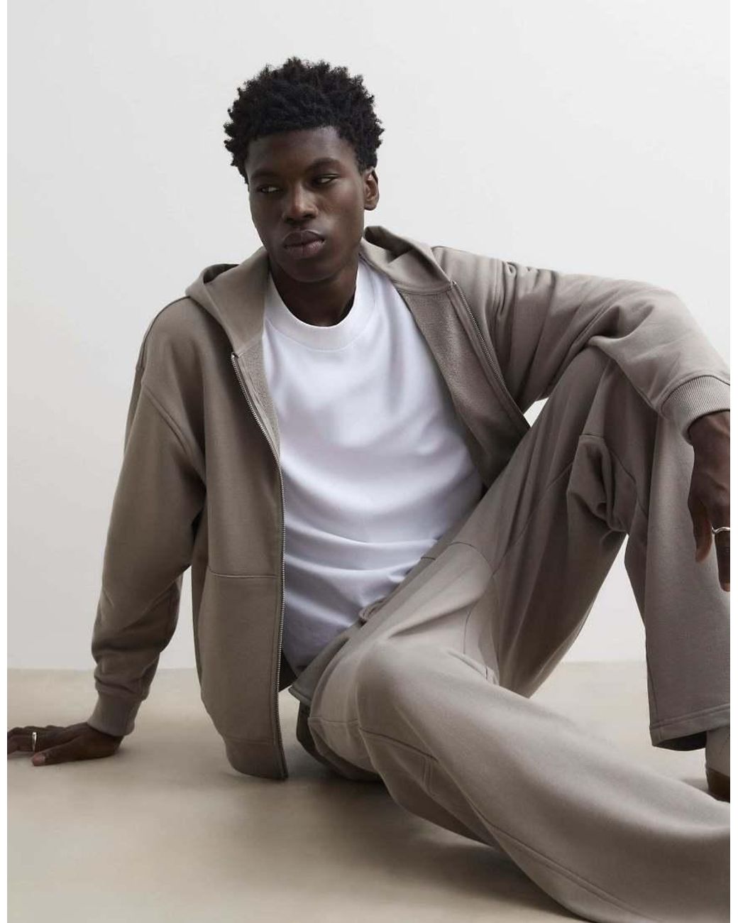River Island Gray Oversized Fit Washed Zip Through Hoodie for men