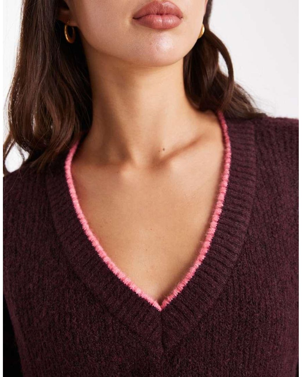 ONLY Brown Contrast Stitch Jumper