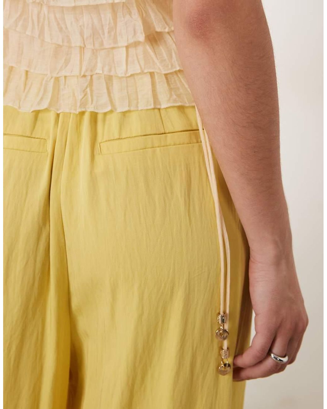 ASOS Yellow Tailored Floaty Skinny Waistband Triple Pleat Pants