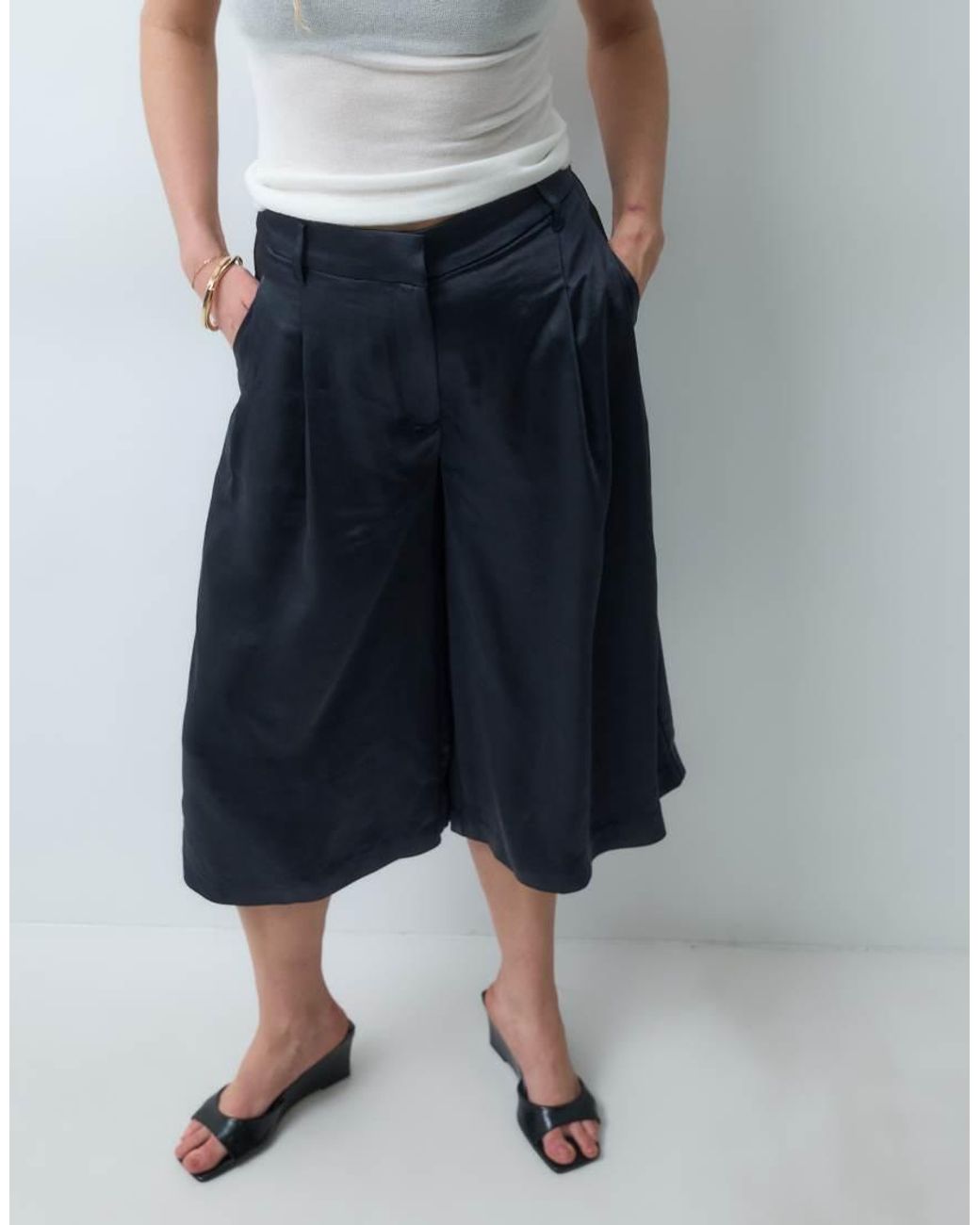 ASOS Blue Tailored High Waist Culotte Trousers
