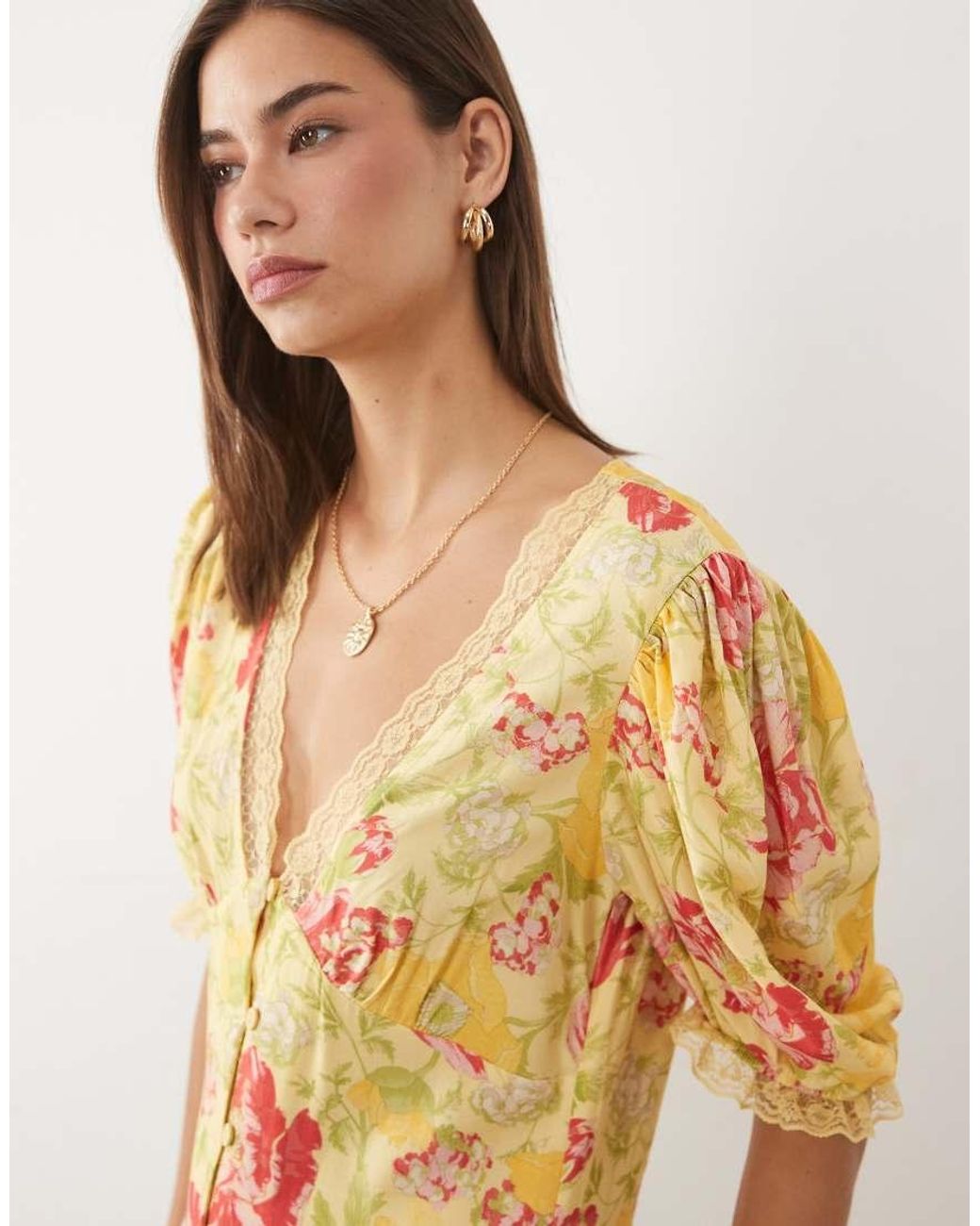 Miss Selfridge Metallic Lace Trim Button Through Maxi Dress
