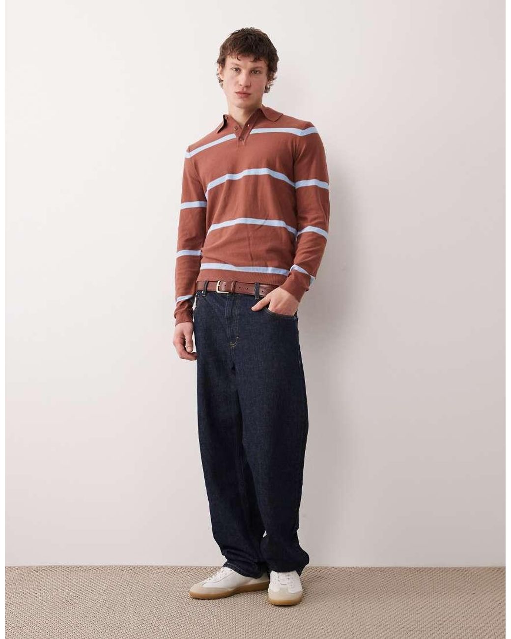 ASOS Red Knitted Long Sleeve Polo for men
