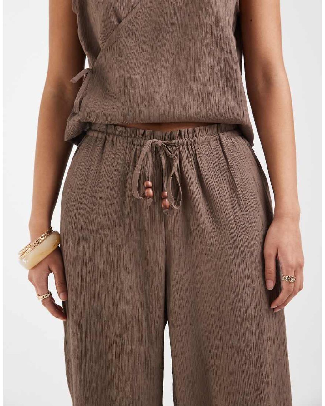 ONLY Natural Tie Detail Wide Leg Trousers Co-ord