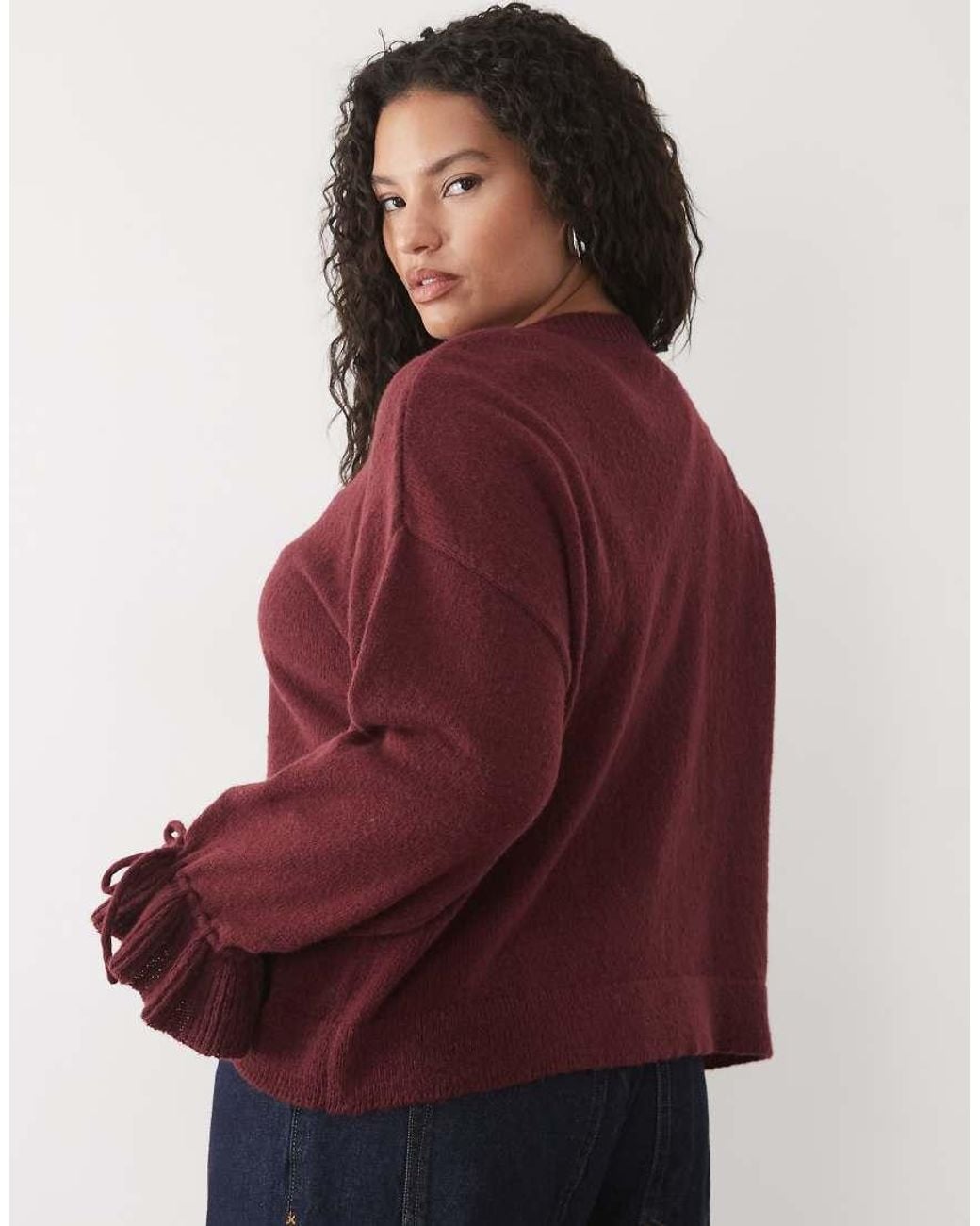 Pieces Plus Red Pieces Curve Tie Cuff Detail Jumper