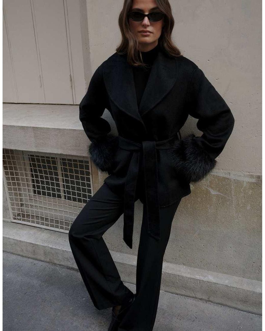 NA-KD Black Wool Blend Faux Fur Detail Short Coat
