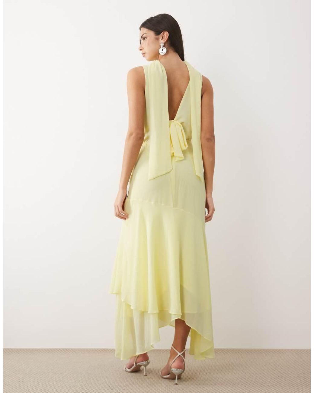 TFNC London Natural Bridesmaid Cowl Neck Chiffon Midi Dress With Neck Tie