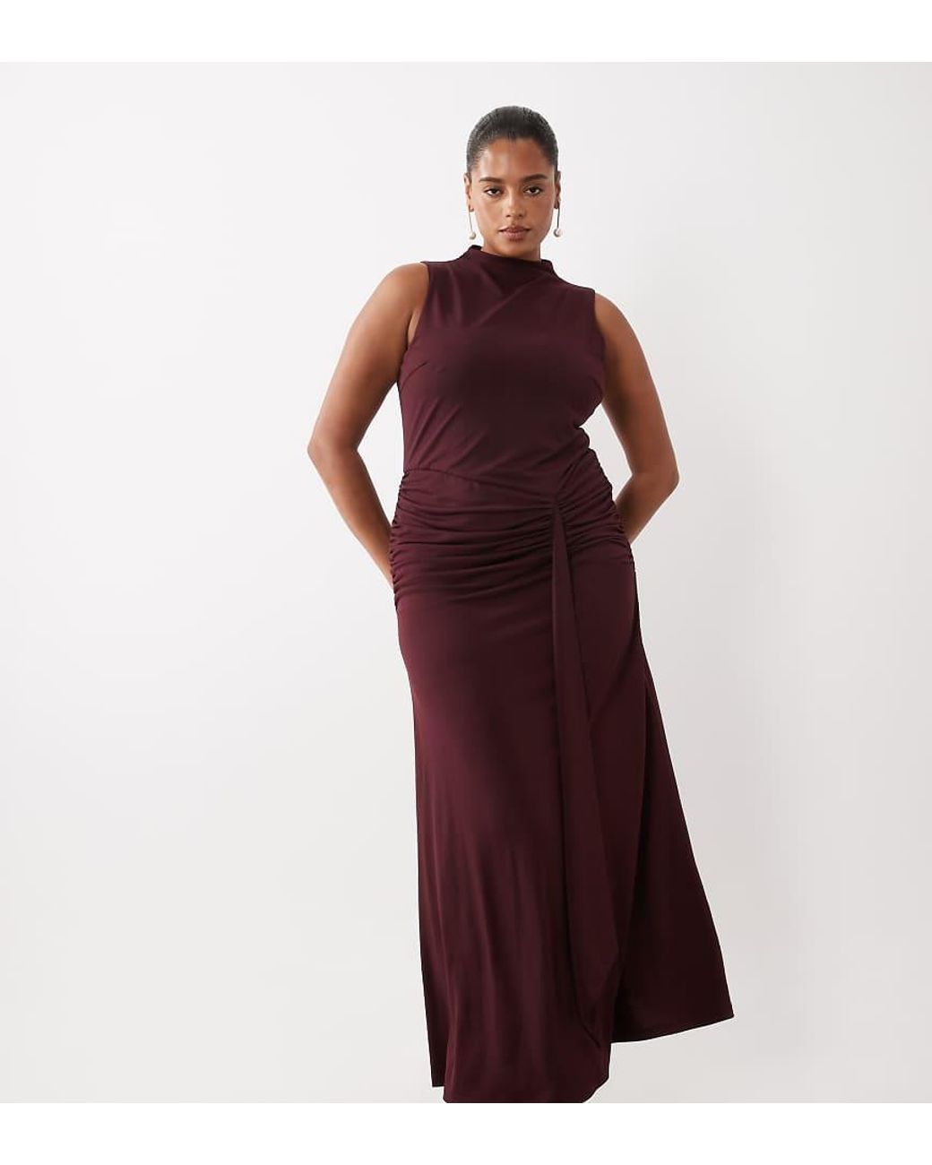 Pretty Lavish Curve Red Slinky High Neck Tie Front Sleeveless Maxi Dress