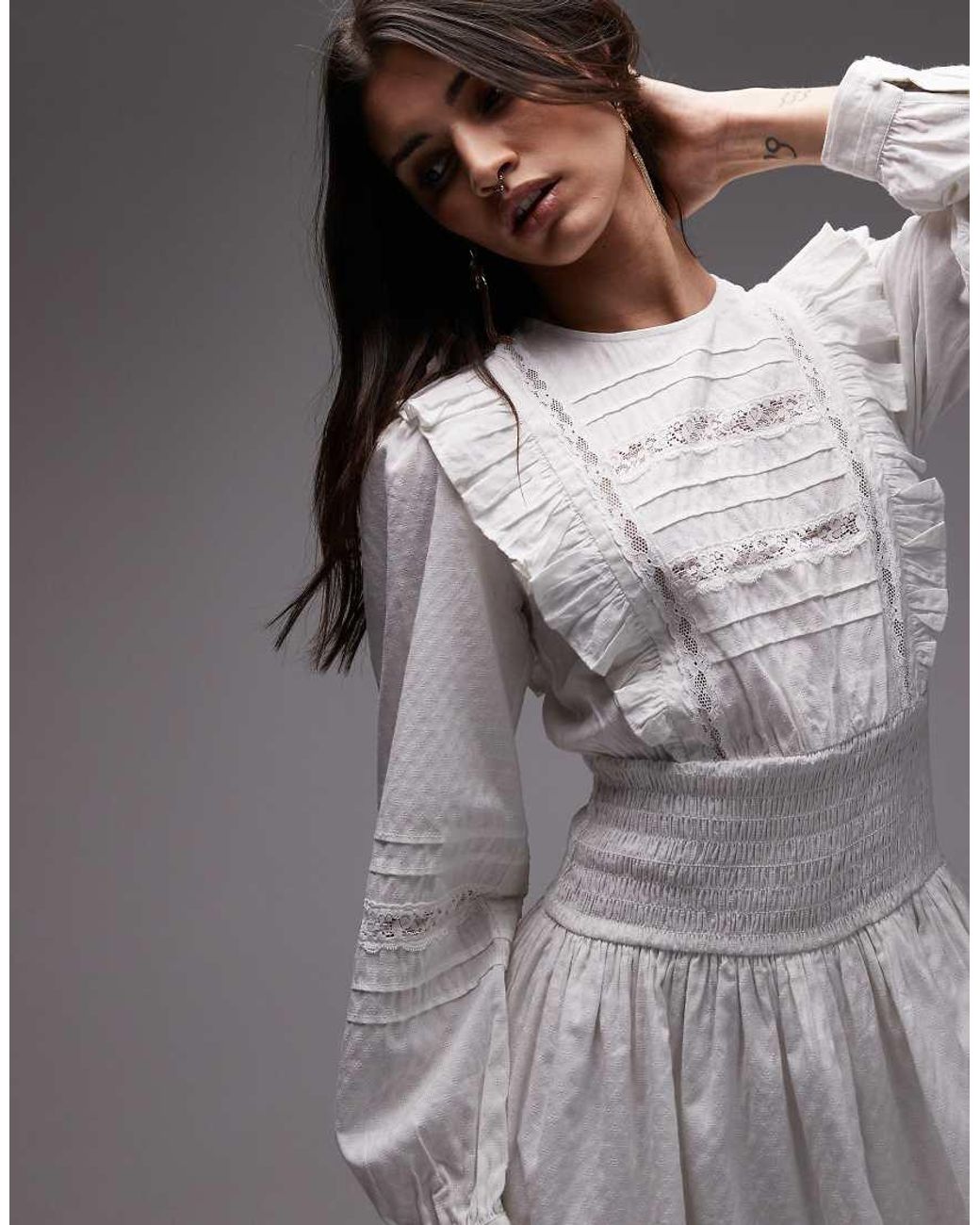 TOPSHOP Gray Prairie Mini Tea Dress