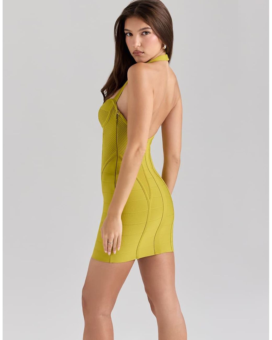 House Of Cb Yellow The Sculpt Bandage Mini Dress