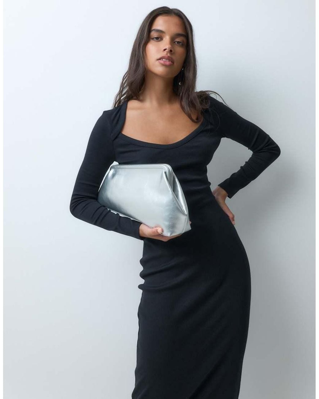 ASOS Blue Sweetheart Rib Midi Dress With Split