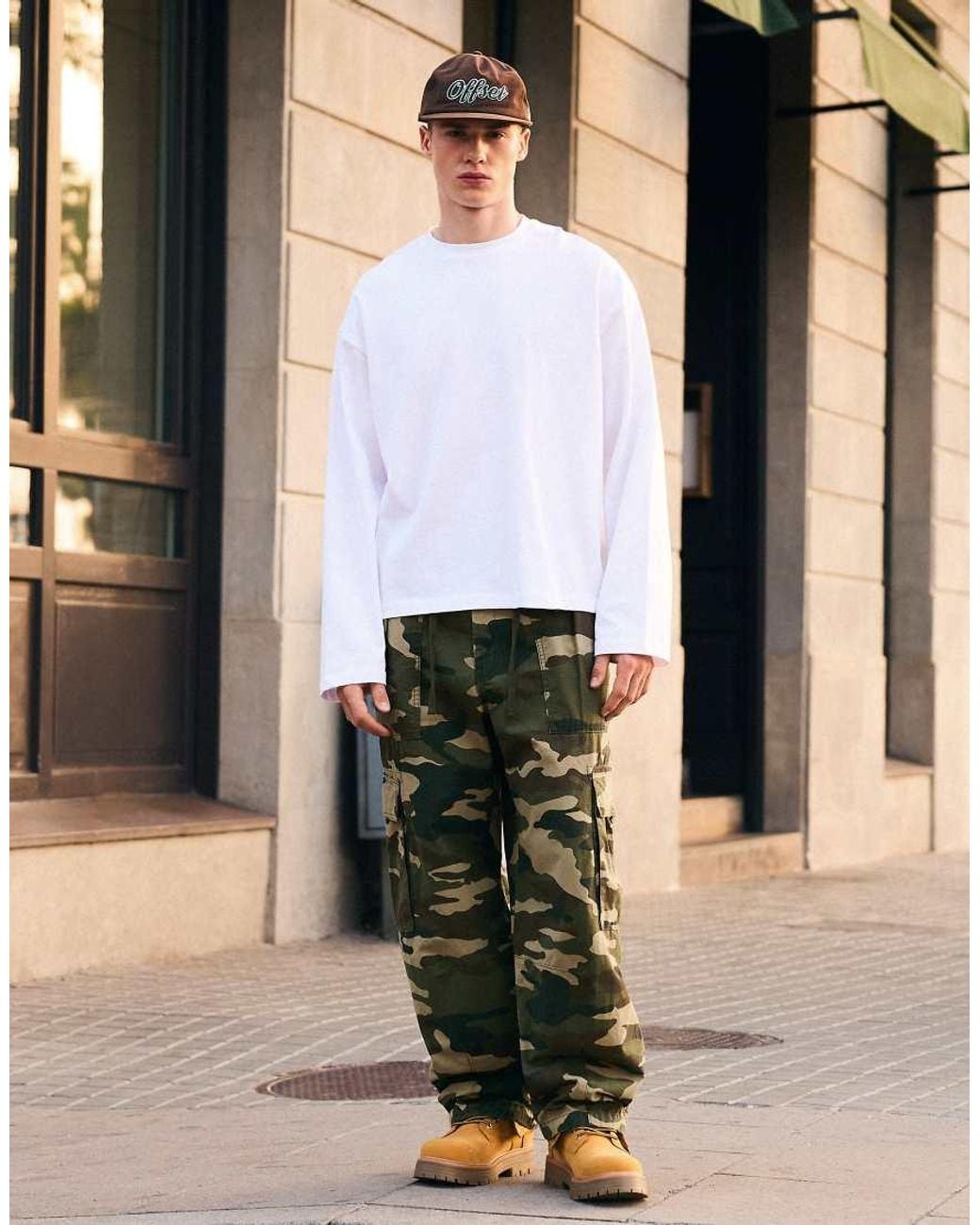 Bershka Green Baggy Cargo Trousers for men