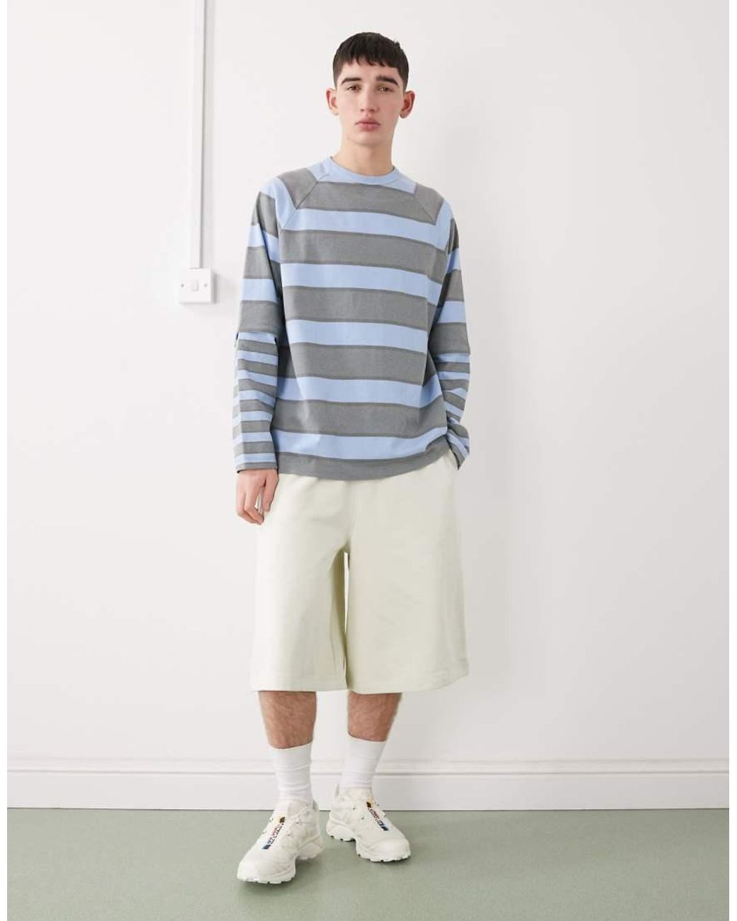 Collusion Blue Circular Design Collection Heavyweight Long Shorts for men