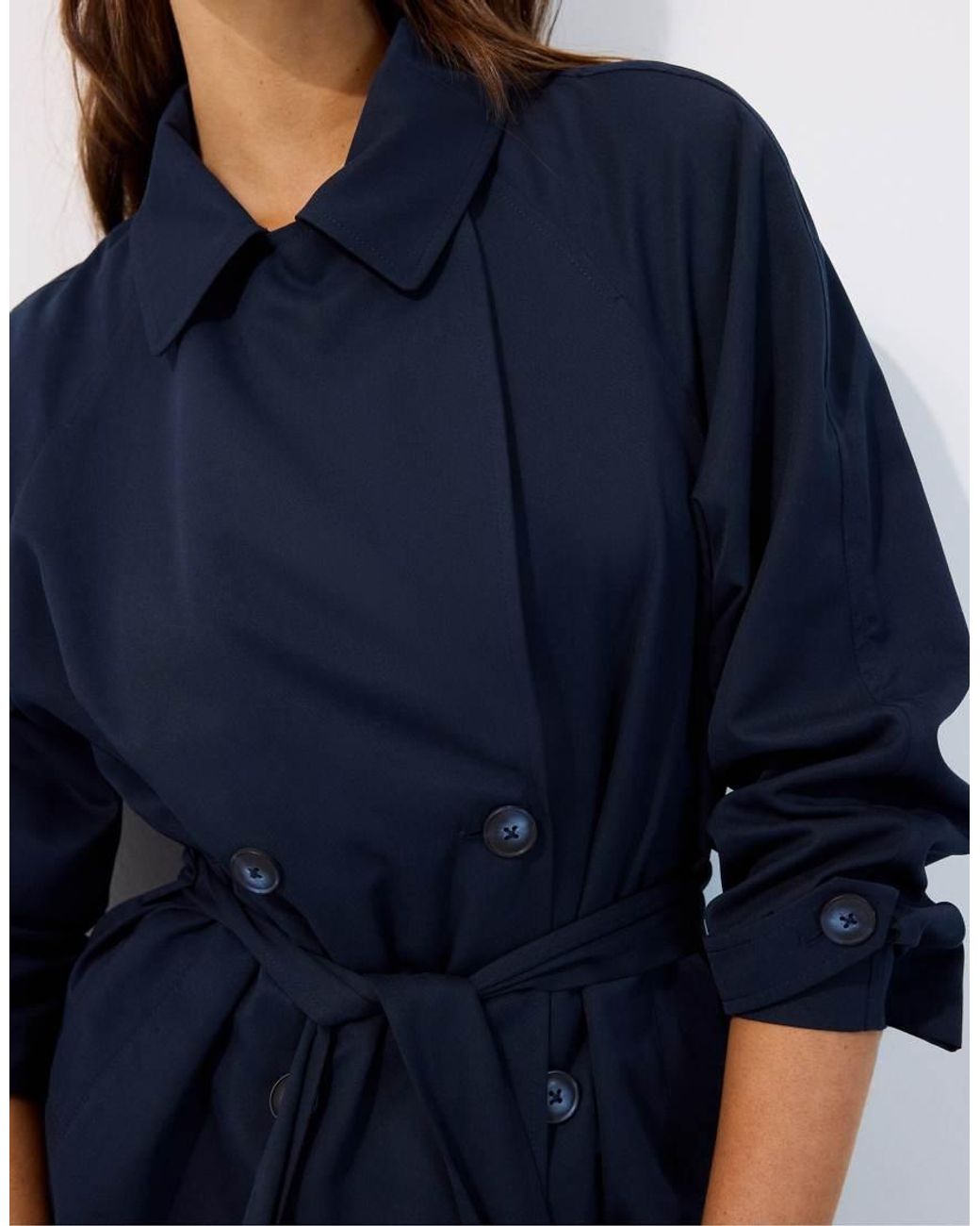 Stradivarius Blue Short Flowing Belted Trench Coat