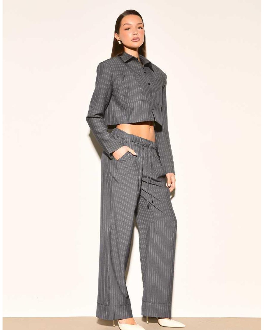 Noughts & Kisses Gray Ayla Pinstripe Trousers