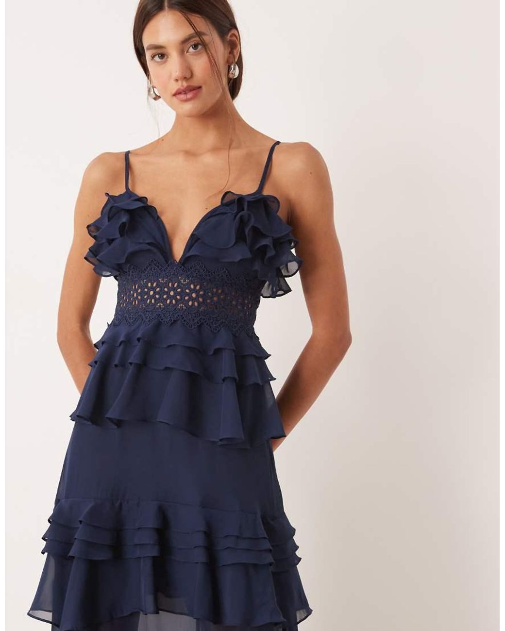 True Decadence Blue Tiered Ruffle Maxi Dress With Spaghetti Strap