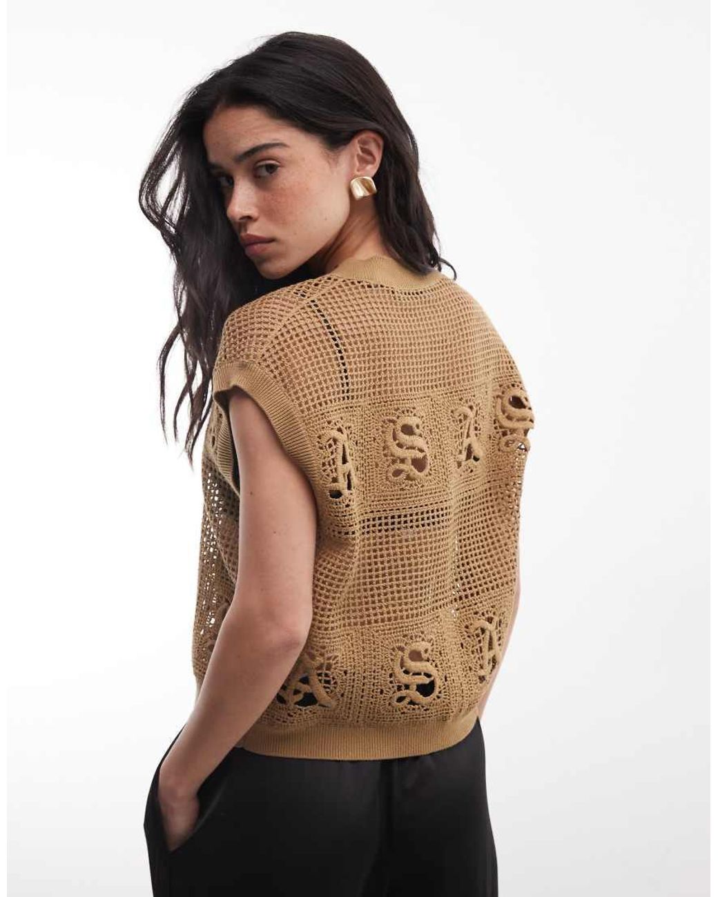 AllSaints Brown Kyra Sleeveless Knitted Waistcoat Top