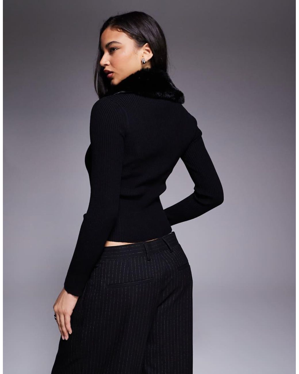 River Island Black Faux Fur Trimmed Cardigan
