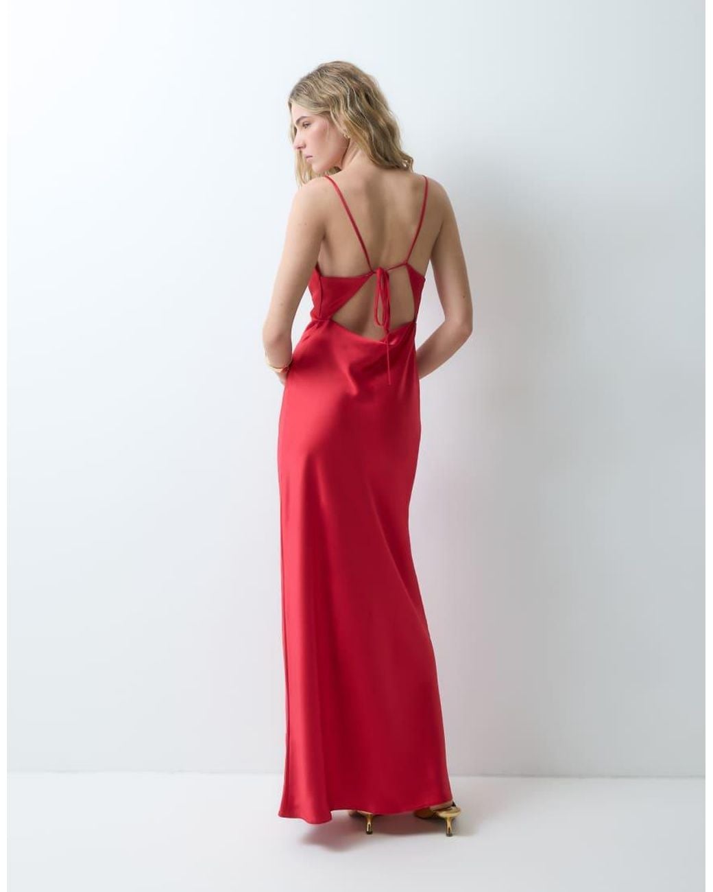 Miss Selfridge Red Satin Tie Back Maxi Dress