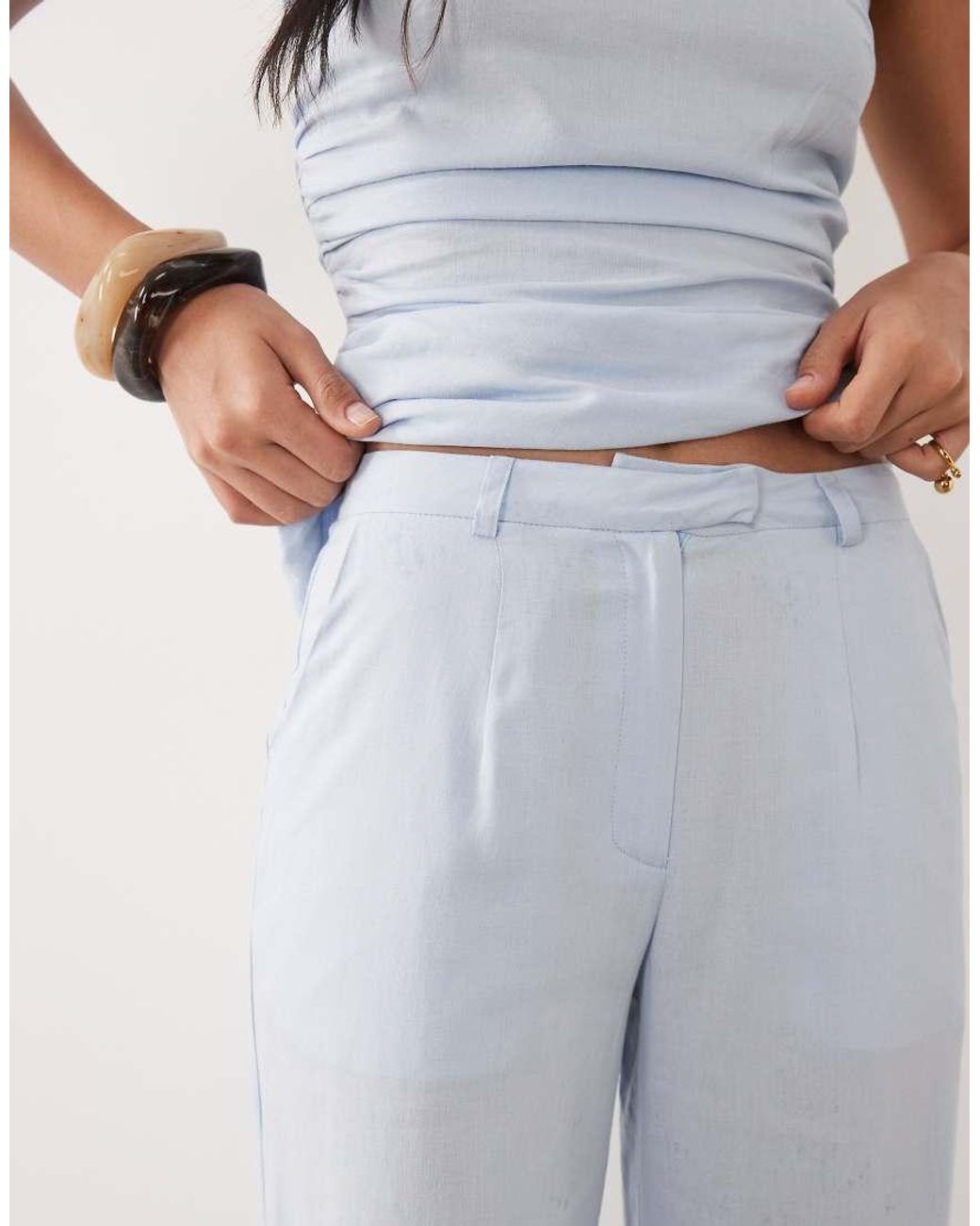 Kaiia White Exclusive Linen Blend Wide Leg Pants
