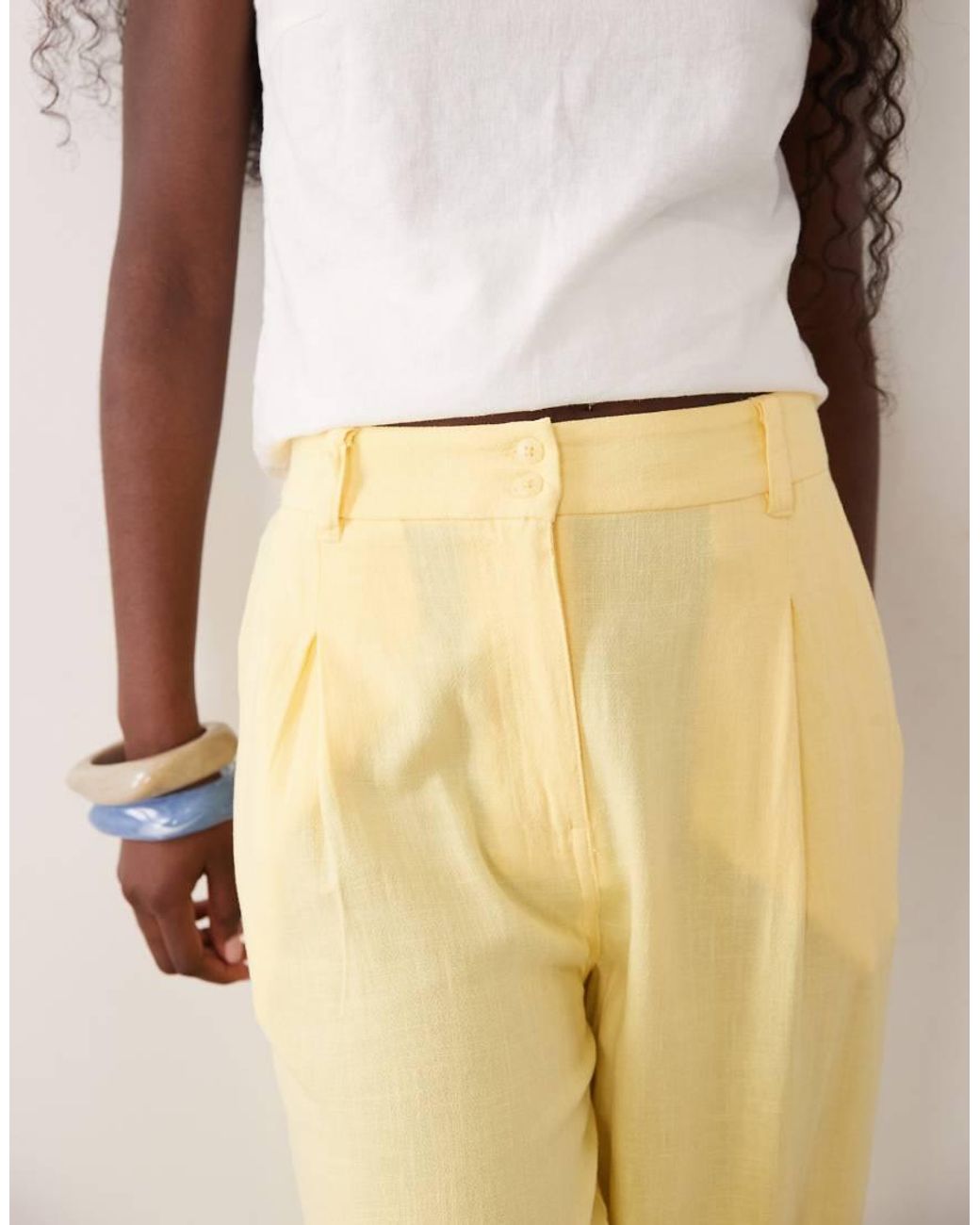 ASOS Natural Relaxed Straight Leg Trousers With Linen