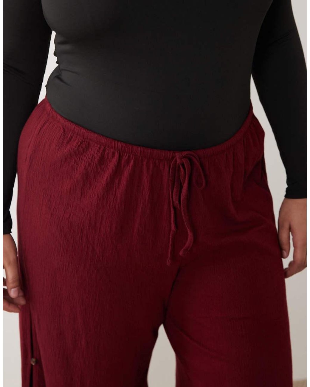 ASOS Red Asos Design Curve Cotton Crinkle Wide Leg Pants
