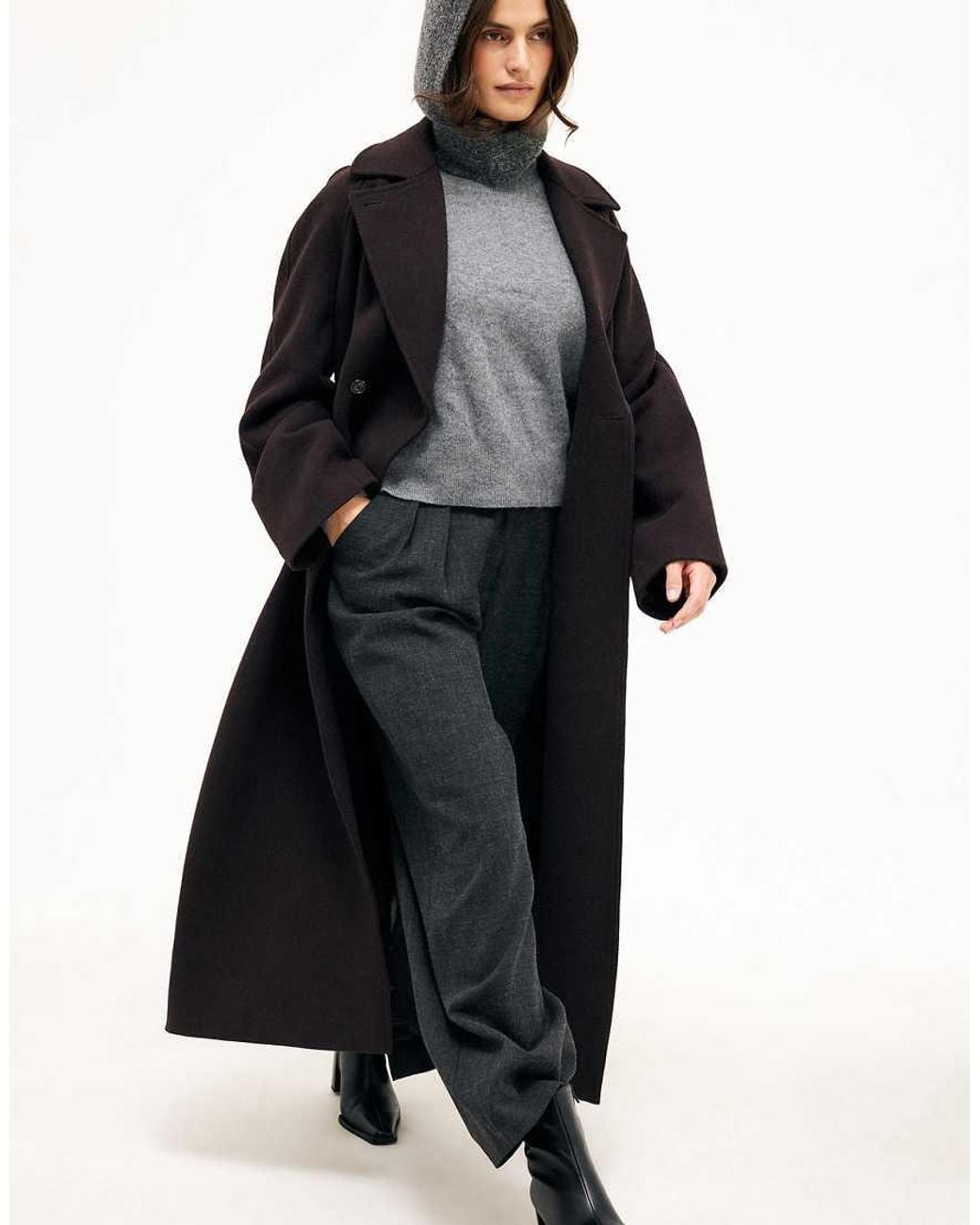 NA-KD Black Wool Blend Belted Oversized Coat