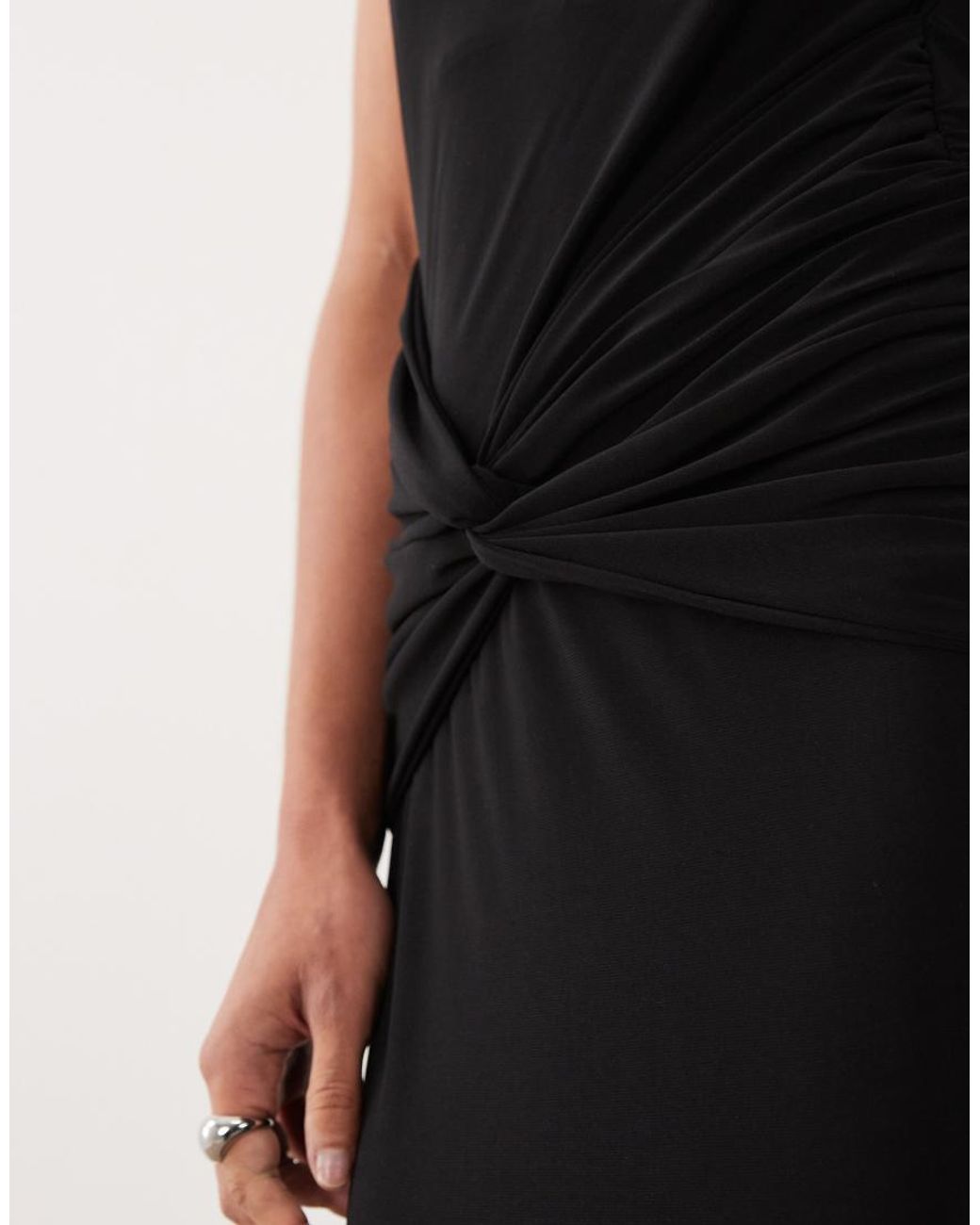 ASOS White Deep Plunge Halter Maxi Dress With Ruched Hip