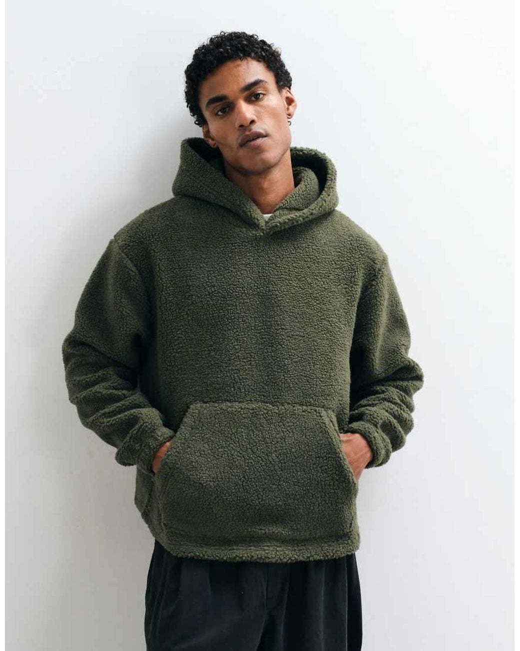 ASOS Blue Relaxed Borg Hoodie for men
