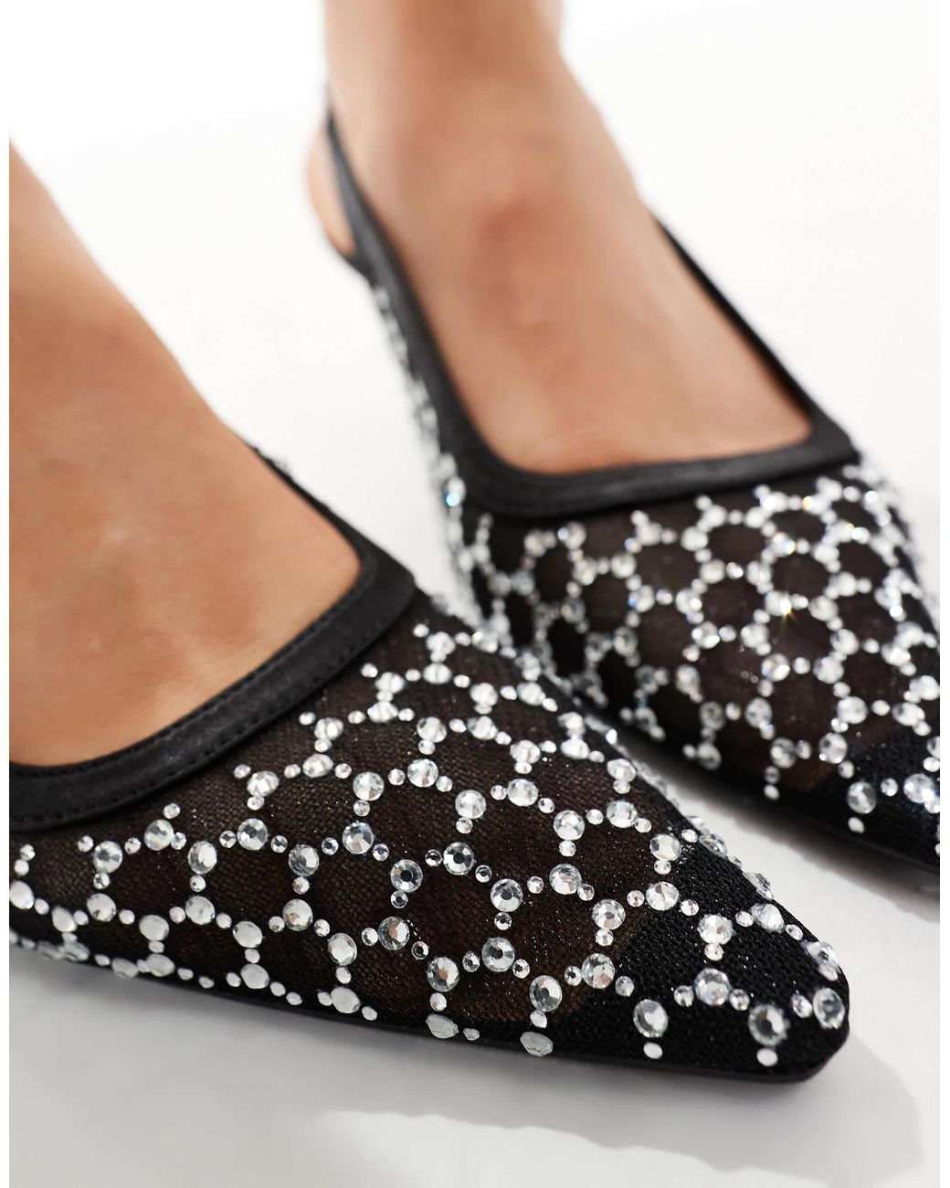 SEQWL Wide Fit Black Maybach Embellished Slingback Kitten Heeled Shoes