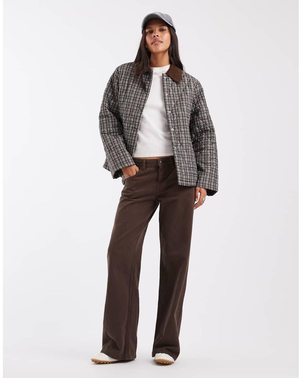 Pieces Gray Quilted Short Jacket With Cord Collar