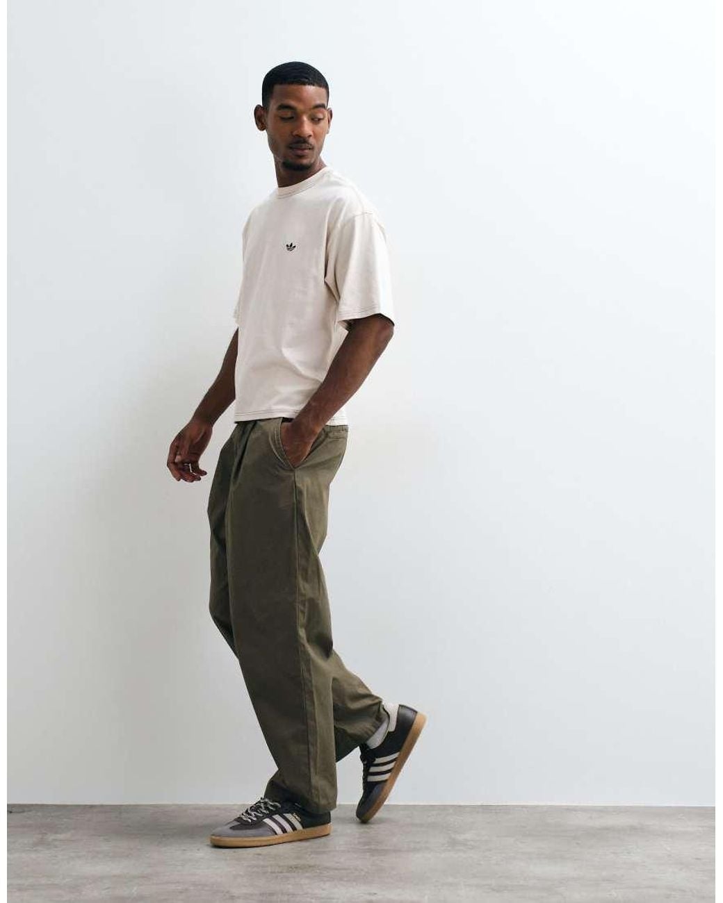Adidas Originals White Oversized Contrast Stitch Tee for men