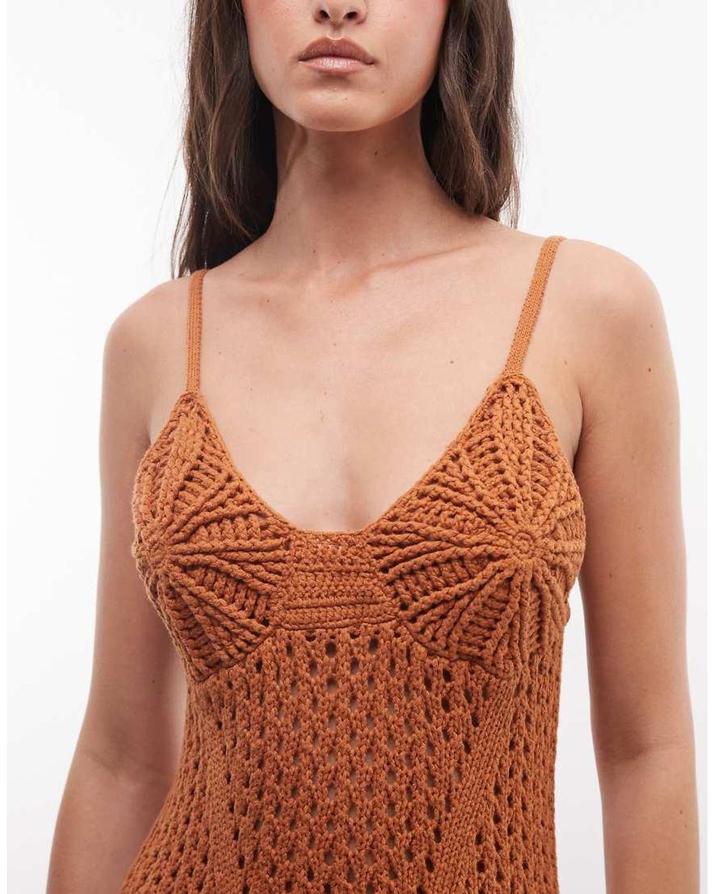 ASOS Brown Premium Hand Crochet Fringe Midi Dress